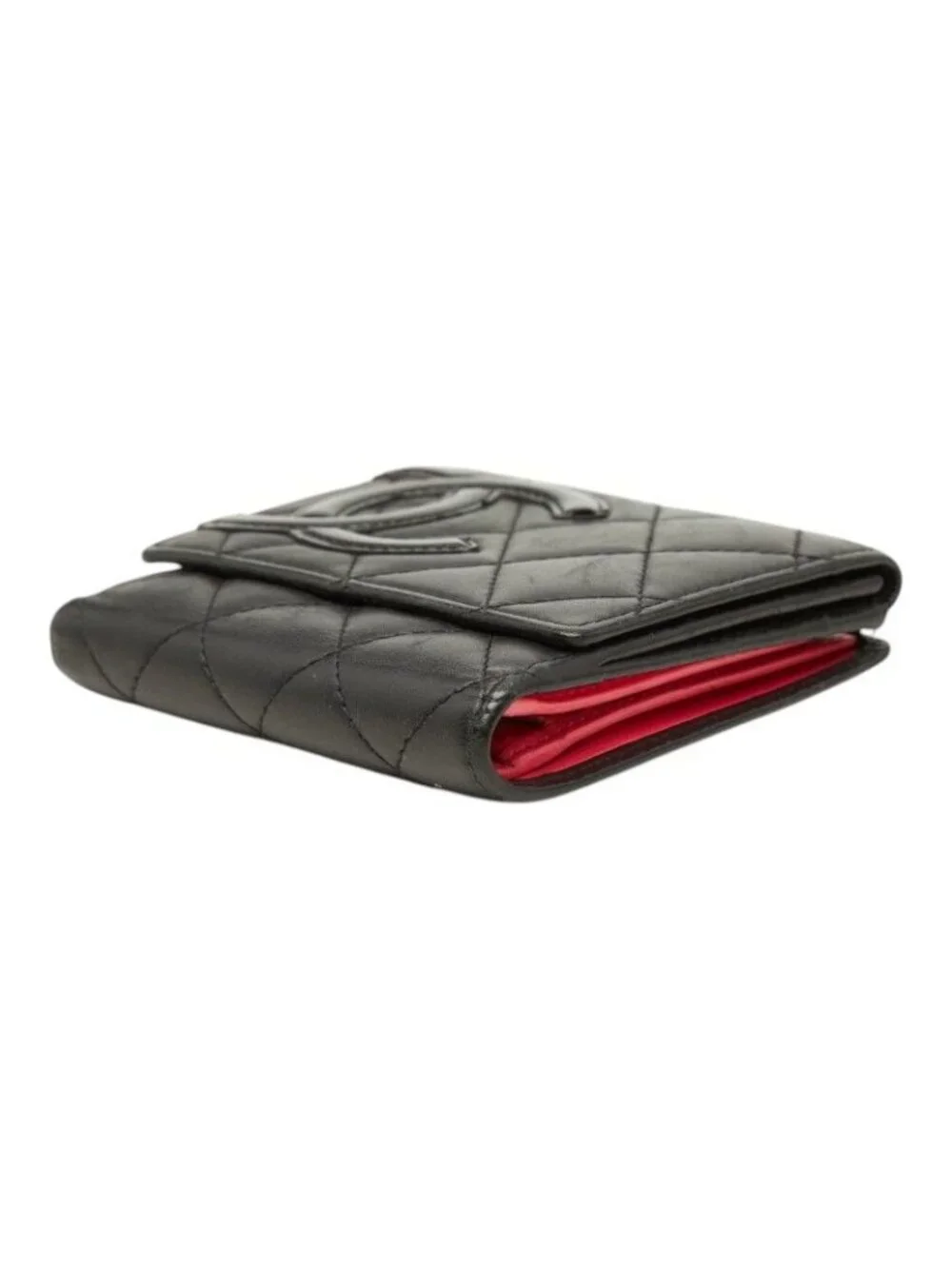 Chanel Quilted CC Logo Cambon Line Bifold Wallet Black Leather